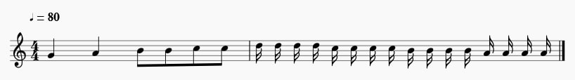 Sixteenth notes or semiquavers without beams